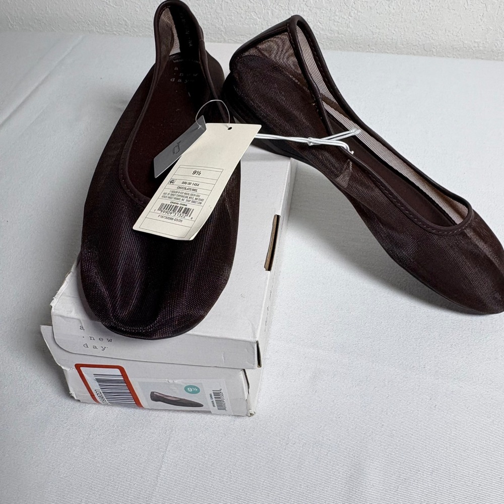 A New Day Mesh Ballet Flats 9.5 Chocolate Brown NEW Memory Foam Sheer Round Toe